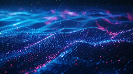 Abstract background of futuristic holographic technology data illustration wave lines in blue graphics