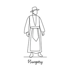 One continuous line drawing of Hungary traditional clothes vector illustration. Traditional fashion country themes design with simple linear continuous line concept. Traditional fashion education