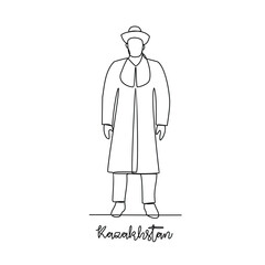 One continuous line drawing of Kazakhstan traditional clothes vector illustration. Traditional fashion country themes design with simple linear continuous line concept. Traditional fashion education