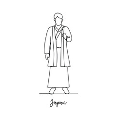 One continuous line drawing of Japan traditional clothes vector illustration. Traditional fashion country themes design with simple linear continuous line concept. Traditional fashion education