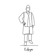 One continuous line drawing of Libya traditional clothes vector illustration. Traditional fashion country themes design with simple linear continuous line concept. Traditional fashion education