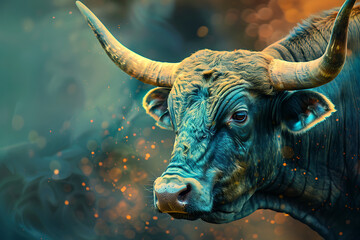 Naklejka premium Stunning image of Taurus zodiac sign, featuring its symbolic bull and earthy elements in rich, vibrant colors.