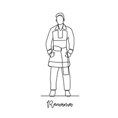 One continuous line drawing of Romania traditional clothes vector illustration. Traditional fashion country themes design with simple linear continuous line concept. Traditional fashion education