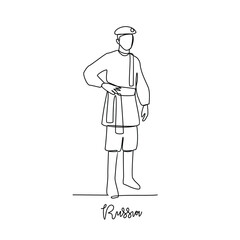 One continuous line drawing of Russia traditional clothes vector illustration. Traditional fashion country themes design with simple linear continuous line concept. Traditional fashion education