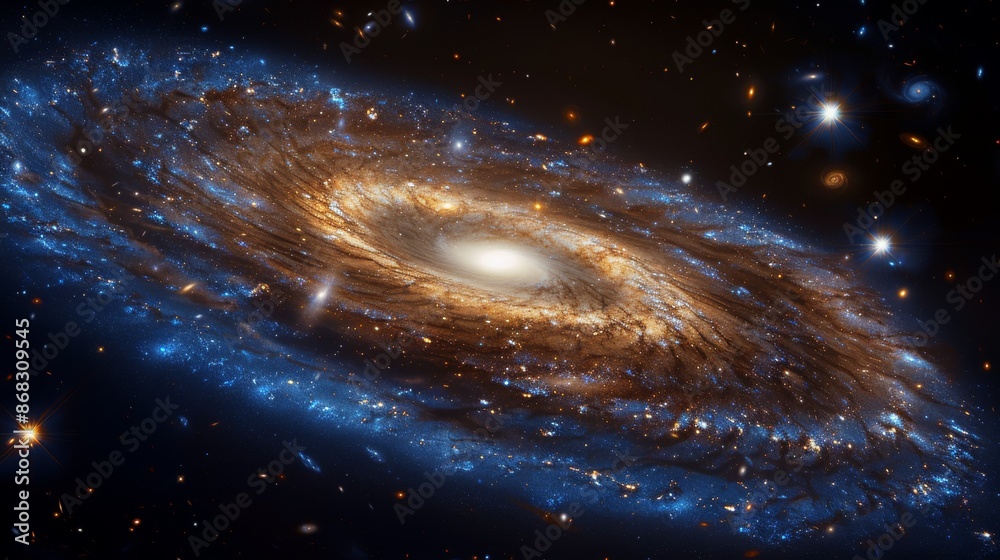 Sticker detailed view of a lenticular galaxy with a unique structure and bright stellar population generativ