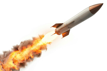 Dynamic illustration of a rocket launching with flames and smoke trailing, symbolizing innovation, technology, and exploration, ideal for themes related to space, science, and futuristic concepts.