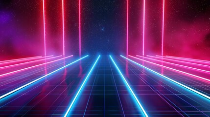Neon Lights Runway Against A Starry Sky