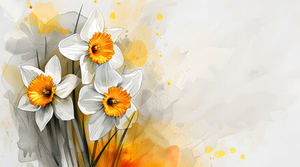 Ink and Water Sketch of Daffodil Flowers: Elegant Floral Art