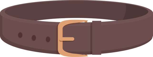 Brown leather belt with golden buckle fastened lying on white background