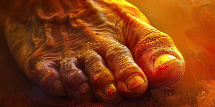 Corns and calluses are the thick layers of discomfort, forming on the skin: Visualize a person with corns or calluses, the thickened skin on their feet or hands causing discomfort, symbolizing the irr