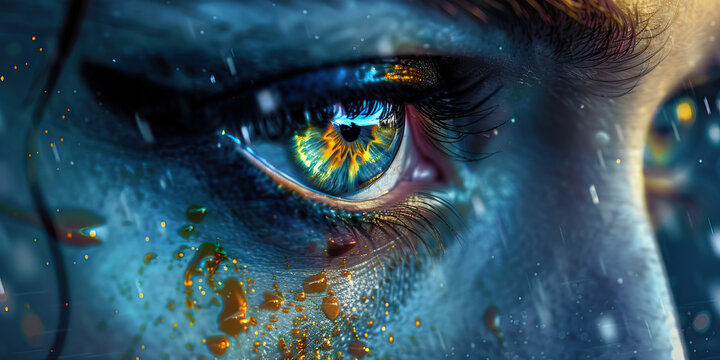 Dry eyes are the gritty grains of discomfort, affecting vision: Illustrate a person with dry eyes, their eyes feeling gritty and irritated, symbolizing the discomfort of dry eye syndrome