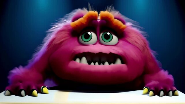Vivid hues of fur and kind eyes make this gentle monster a delightful character, perfect for a story of friendship and adventure.
