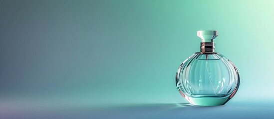 perfume background with abstract gradient background with circle blurry effete on the back of the perfume on the transparent bottle 