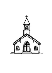 Church building hand drawn. Continuous one line drawing silhouette.
