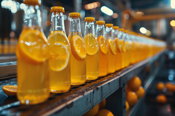 production of lemonade in transparent glass bottles