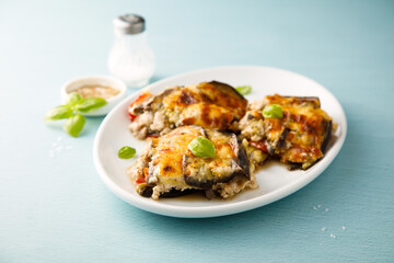 Traditional eggplant bake with tomato and cheese