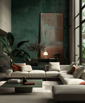 Home with a touch of color from a green minimalist wall