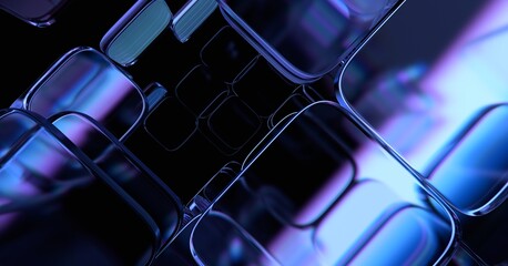 Abstract geometric blocks on dark background, 3d render