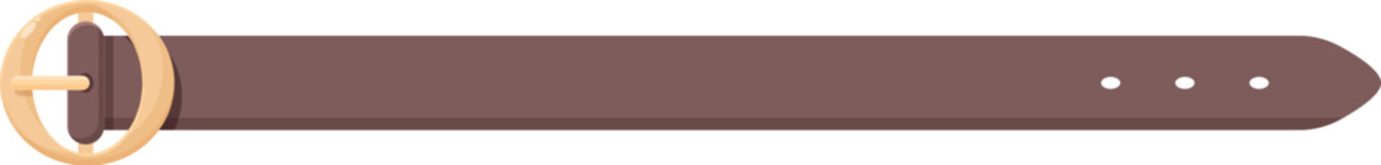 Brown leather belt with golden buckle lying horizontally, isolated on white background