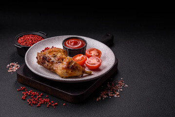 Delicious grilled chicken leg or quarter with salt and spices