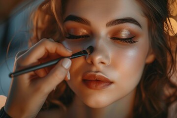 Obraz premium Close-up of a woman getting makeup applied to her nose