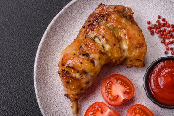 Delicious grilled chicken leg or quarter with salt and spices