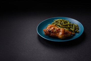 Delicious grilled chicken leg or quarter with salt and spices