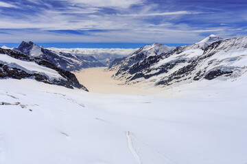Aletsch glacier on the Swiss Junfgraujoch with rest of Sahara dust