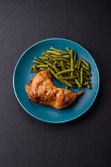 Delicious grilled chicken leg or quarter with salt and spices