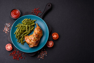 Delicious grilled chicken leg or quarter with salt and spices