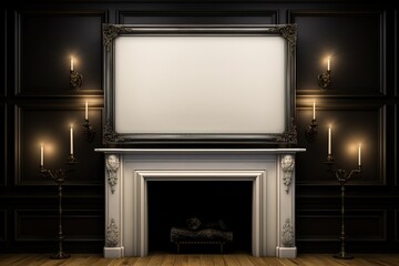 Black frame mockup with a bouquet of a pink roses on the wooden table.