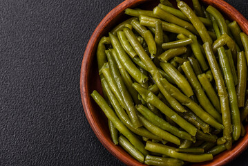 Boiled green bean pods with salt and spices