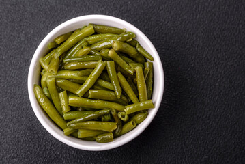 Boiled green bean pods with salt and spices