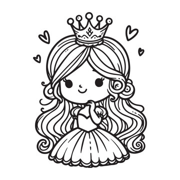 recommend clip art: simple black outline cartoon princess coloring page for children.