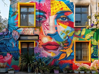 Vibrant Berlin street art scenecolorful murals and urban graffiti.
