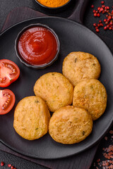 Round fish or chicken nuggets with salt and spices