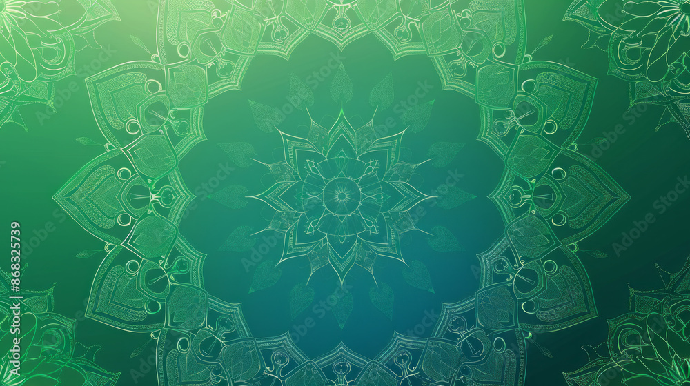 Wall mural Flat Green and Blue Gradient Background with Islamic Patterns