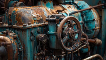 Rusty Industrial Machinery with Blue and Brown Hues