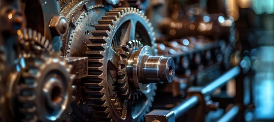 Macro Shot of Industrial Gears with Metallic Color Scheme