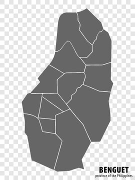 Blank map Benguet of Philippines. High quality map Province of Benguet with districts on transparent background for your web site design, logo, app, UI.  Republic of the Philippines.  EPS10.
