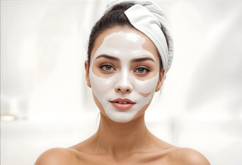 Beautician Applying White Clay Mask to Serene Latina Woman