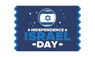 Israel Independence Day. National holiday, celebrated annual. Israel flag. Star of David, jewish symbol. Patriotic sign and elements. Poster, card, banner and background. Vector illustration