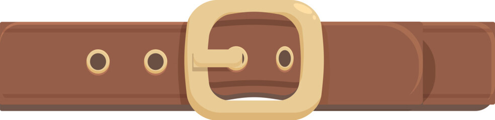Brown leather belt fastening with gold buckle, isolated on white background