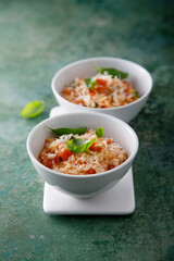 Homemade tomato risotto with basil