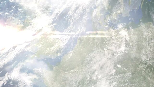 Zoom in from space and focus on Beverwijk, Netherlands. 3D Animation. Background for travel intro. Elements of this image furnished by NASA