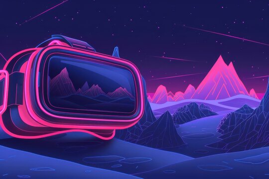 A digital landscape showcasing a cyber summer camp with virtual reality adventures and hightech activities with copy space