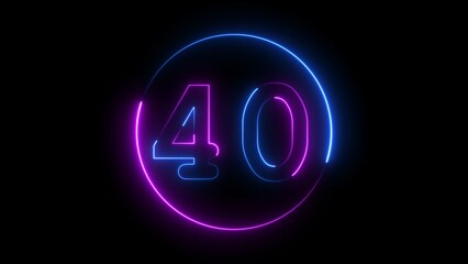 Glowing neon number forty , neon light colorful number of forty illustration.  