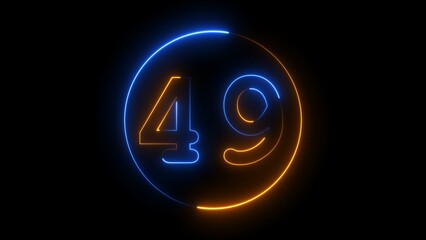 Glowing neon number forty-nine , neon light colorful number of forty-nine illustration.  