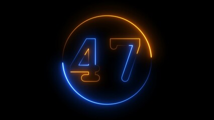 Glowing neon number forty-seven , neon light colorful number of forty-seven illustration.  