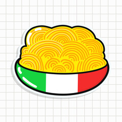Cute Plate of Spaghetti sticker character. Vector hand drawn cartoon kawaii character illustration icon. Fun Plate of Spaghetti sticker character concept
